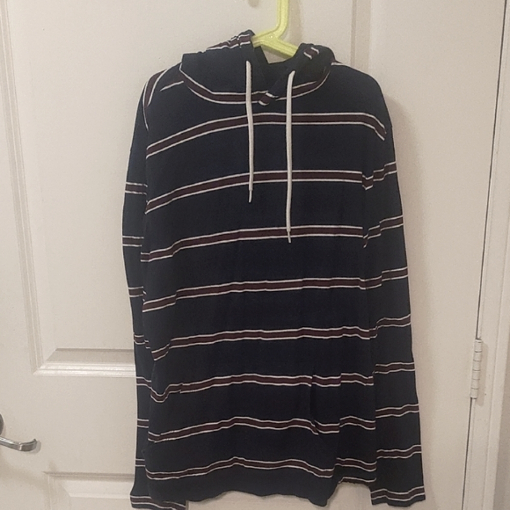 Old Navy Blue and White Striped Hoodie Sweatshirt